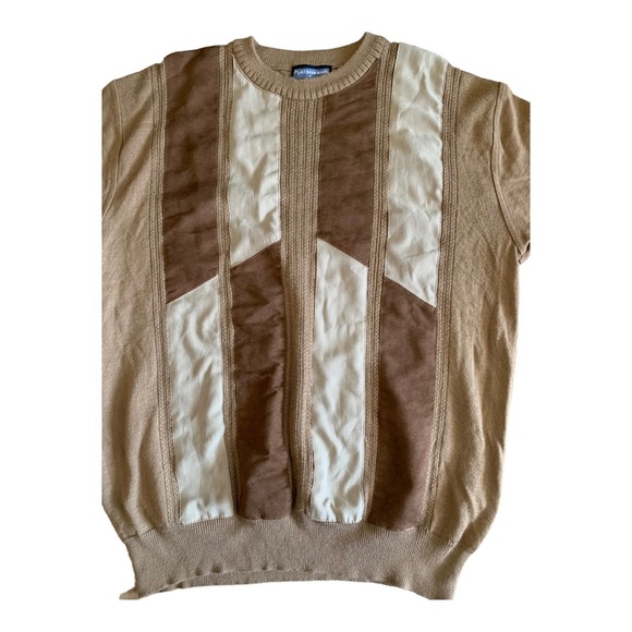 Vintage Platinum Mode Men’s Striped Faux Suede Patchwork Sweater XXL - Picture 4 of 8